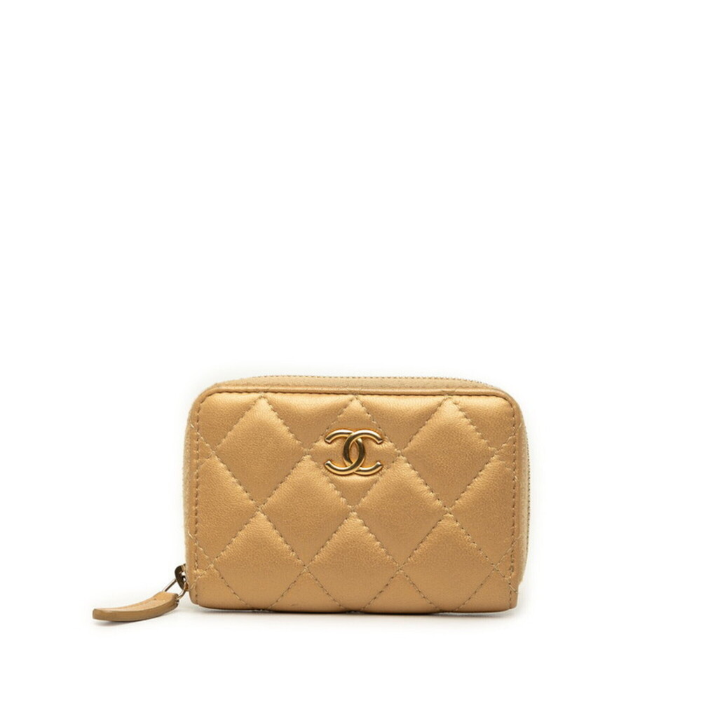 Chanel Matelassé Coco Mark Wallet/Coin Purse, Gold Lambskin, Women's CHANEL